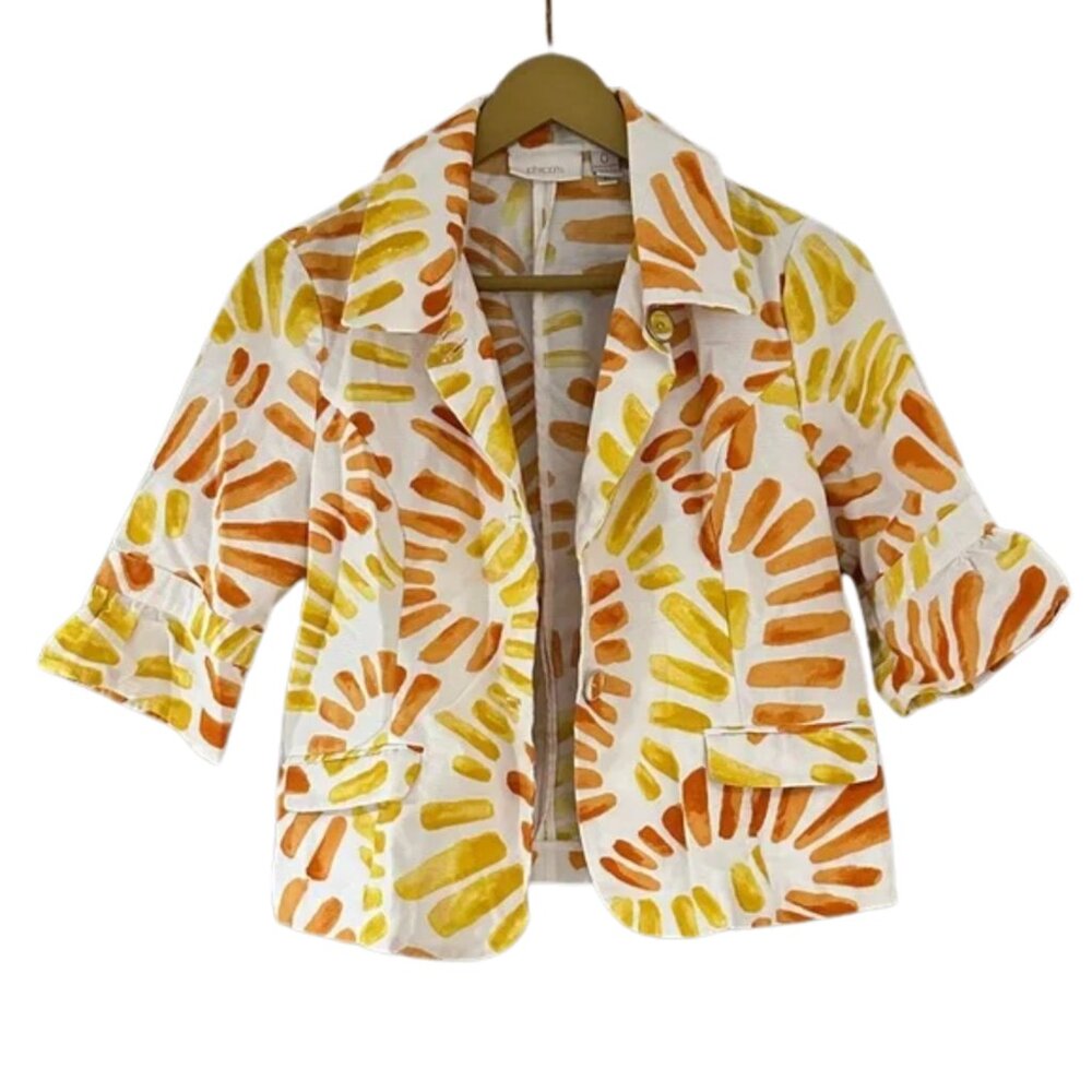 Chico’s “Flower Power Princeton” Multicolor Patterned Jacket – Women’s Statement